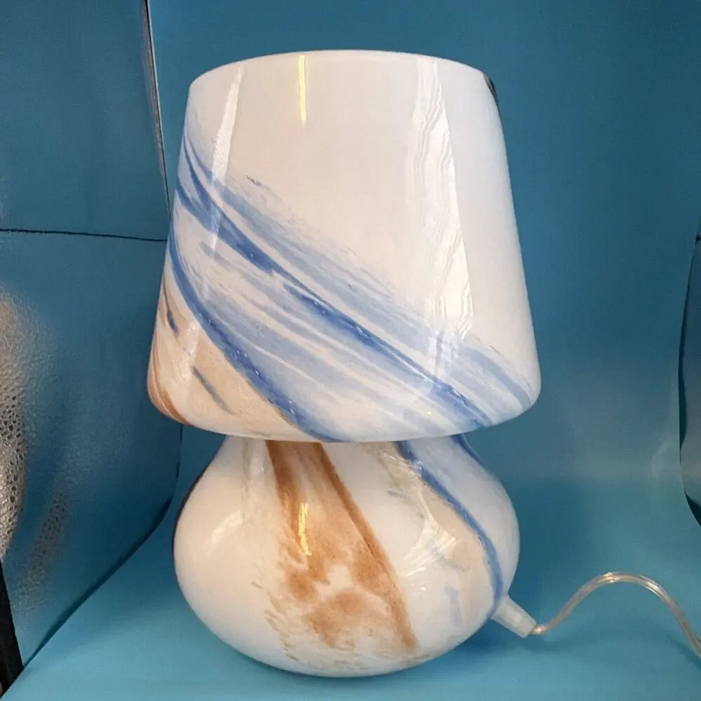 White/Blue/Gold/Gray Glass Table Lamp, Corded Plug-In, Switch, Empire Shade